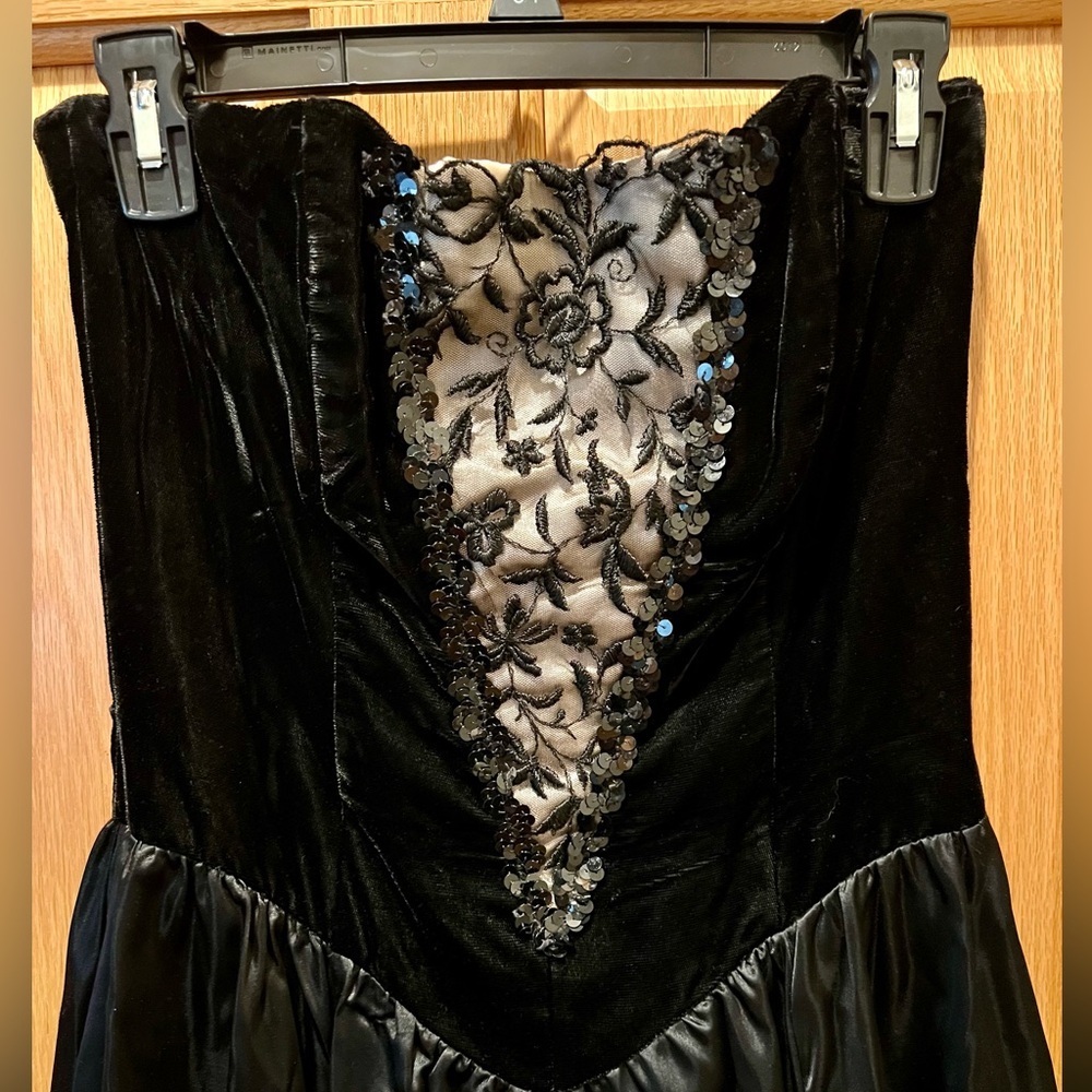 Vintage Gunne Sax Jessica McClintock Strapless Lined Tulle Velvet Sequin Dress - Picture 5 of 16